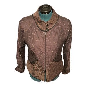 Vintage Purple Patchwork Embroidered Zip Cropped Tang Jacket Boho Whimsigoth M